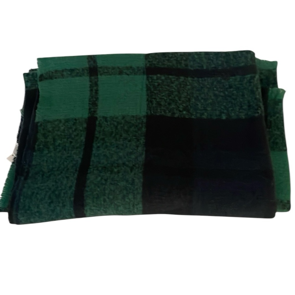 Old Navy One Size Blue Green Plaid Scarf Oversized Distress Edge Soft Gift NEW